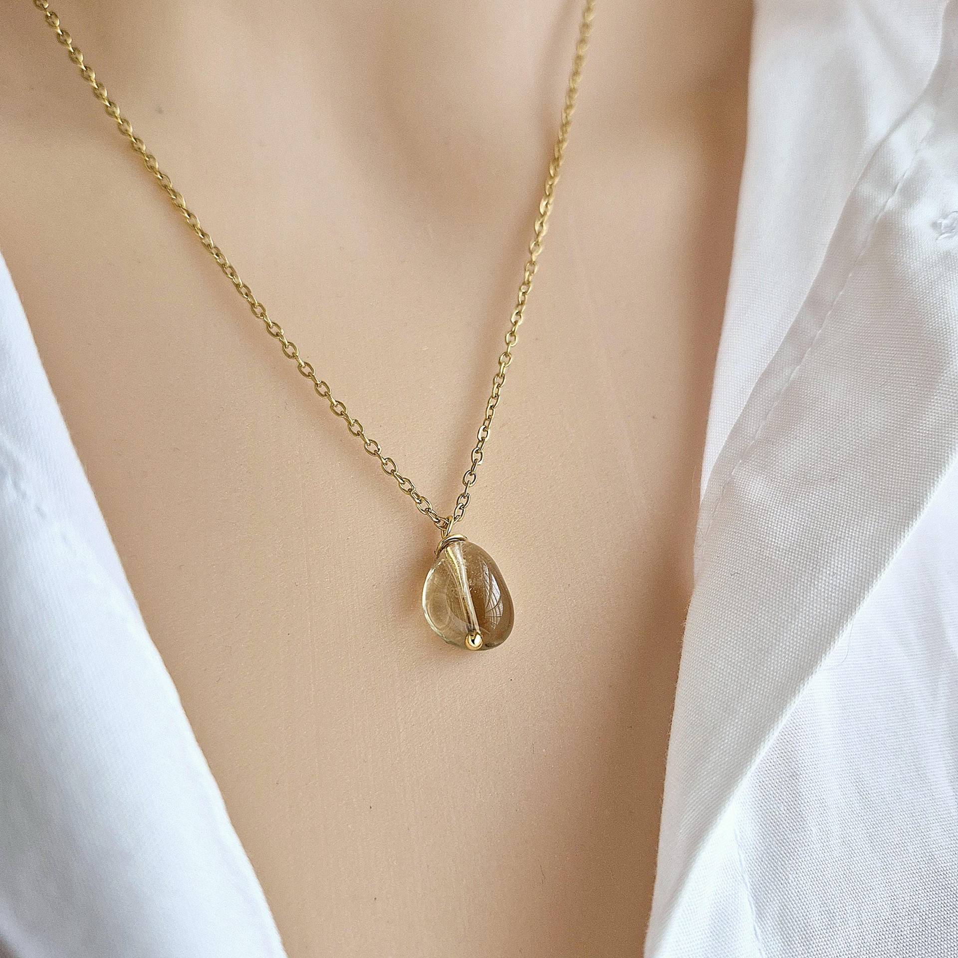 Rauchquarz Kette, Goldene Kette Mit Anhänger, Feine Gliederkette Quarz Anhänger Rauchquarz Kette, Goldene Kette Mit Anhänger, Feine Gliederkette Quarz Anhänger von SchmuckkatzeDE