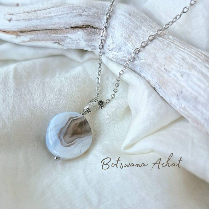 Achat Kette, Silberne Kette Mit Edelsteinanhänger Botswana Achat, Schmuck Achat Kette, Silberne Kette Mit Edelsteinanhänger Botswana Achat, Schmuck von SchmuckkatzeDE