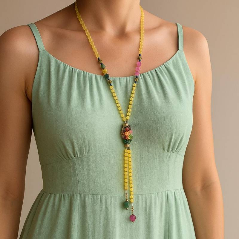 statement Kette Gelb Grün Gold | Handgemachte Y-Kette Glasperlen Geschenkidee Damen 50+ Schmuck Hochzeit Fest statement Kette Gelb Grün Gold | Handgemachte Y-Kette Glasperlen Geschenkidee Damen 50+ Schmuck Hochzeit Fest von SchmuckkatzeDE