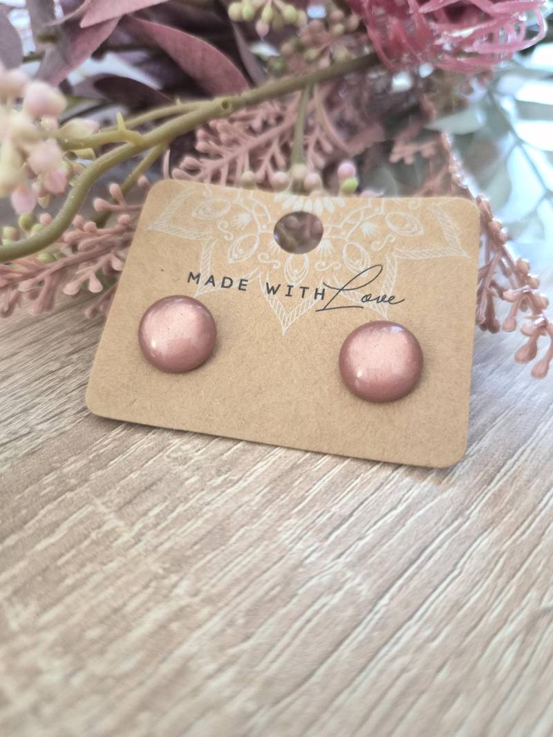 Ohrstecker | Rose Carbochon Glasstein Pastillenform von Schmuckkistal