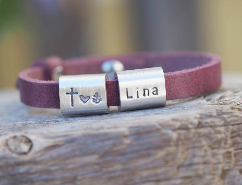 Armband Kommunion, Gravur Glaube, Liebe, Hoffnung Aus Leder von Schmuckkistl