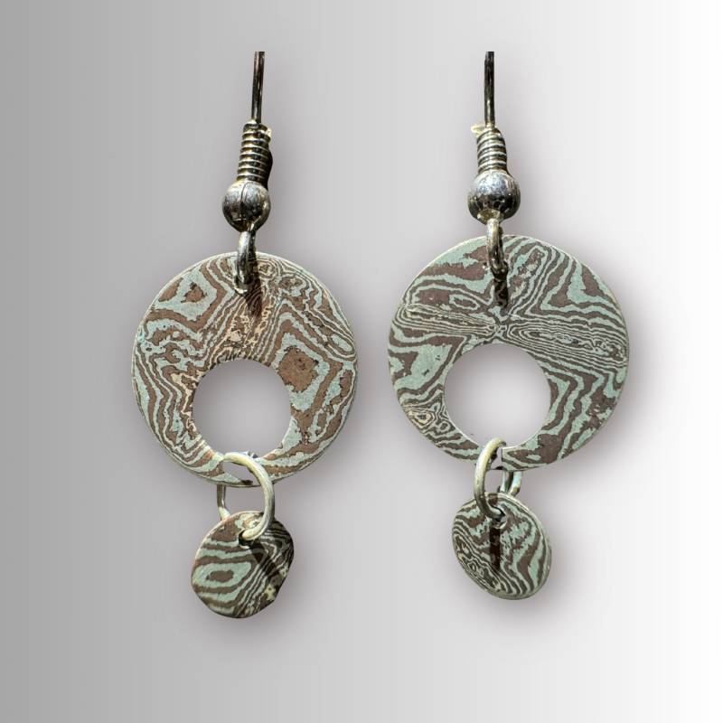 Silber Ohrringe Hängend, Damen Schmuck, Mokume Gane Ohrringe, Geschenk Für Damen, Damenohrringe Silber, Pendant von SchmiedeWolf