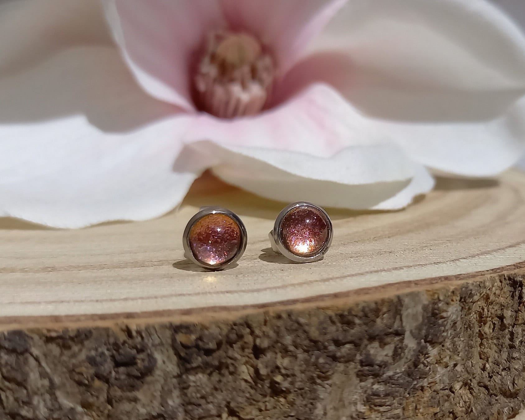 Ohrstecker Rosa Gold, Edelstahl Ohrstecker, 8mm Durchmesser, Schmuck Damen Ohrstecker Rosa Gold, Edelstahl Ohrstecker, 8mm Durchmesser, Schmuck Damen von SchmuckliebeHS