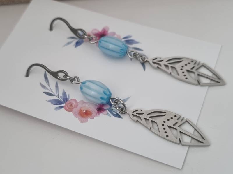 Feder Ohrringe Edelstahl/Geschenk Für Frauen Freundin Geschenkset von Schmuckmariechen