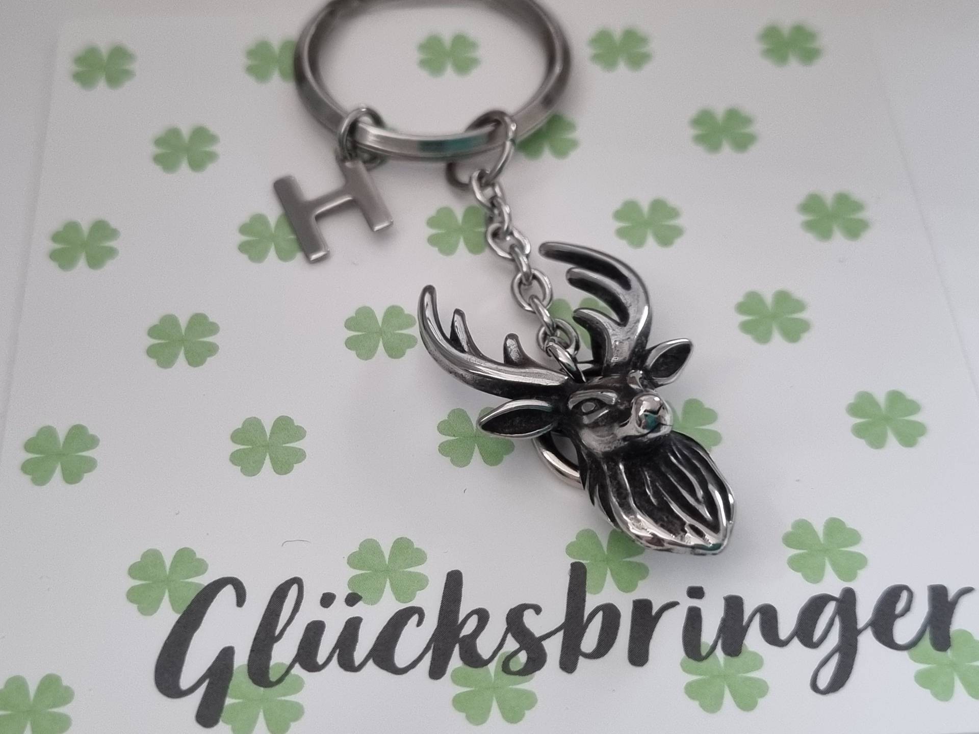 Hirsch Schlüsselanhänger Personalisiert Edelstahl/Glücksbringer Geschenk Für Männer Freund Geschenkset von Schmuckmariechen