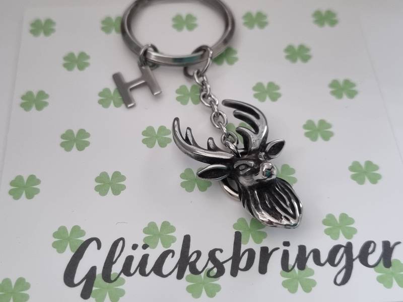 Hirsch Schlüsselanhänger Personalisiert Edelstahl/Glücksbringer Geschenk Für Männer Freund Geschenkset von Schmuckmariechen