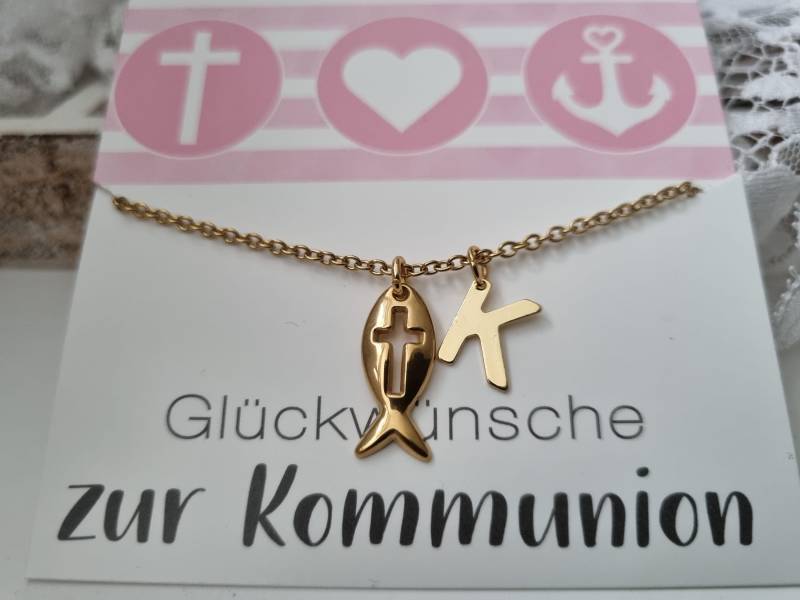 Kommunionsgeschenk Fisch Kette Personalisierbar Edelstahl/Geschenk Für Frauen Freundin Geschenkset von Schmuckmariechen
