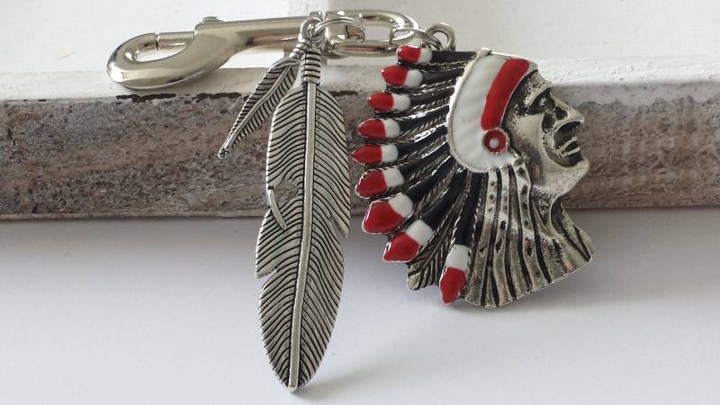 Kopf Schlüsselanhänger Mit Feder/Geschenk Für Frauen Männer Geschenkset von Schmuckmariechen