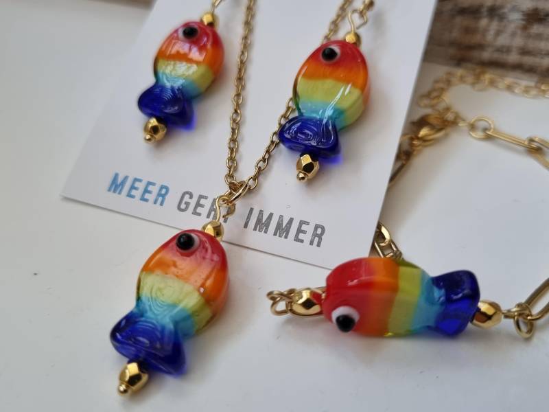 Regenbogen Fisch Schmuckset/Glasperlen Geschenk Für Frauen Freundin Geschenkset von Schmuckmariechen