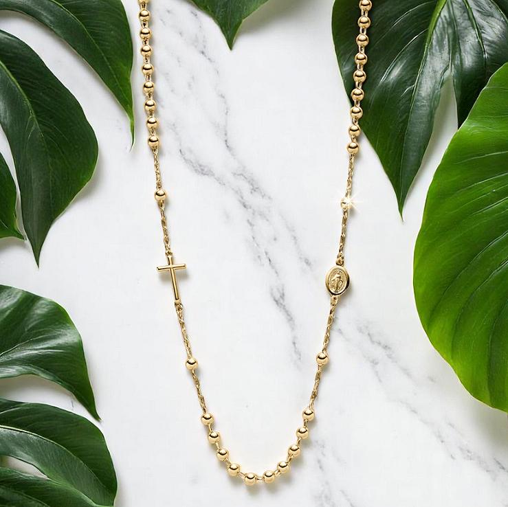 14K Rosario Massiv Kette Für Herren Rosenkranz Collier Christlicher Schmuck Aus 585 Gold Religiöse Halskette Mit Kreuz Maria Mutter Gottes von Schmuckpalast24