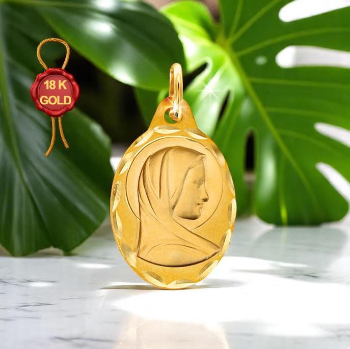 18K Solid Gelb Gold Italien Original Jungfrau Maria Anhänger Traditioneller Christlicher Goldanhänger 750 Madonna Immaculata Muttergott von Schmuckpalast24