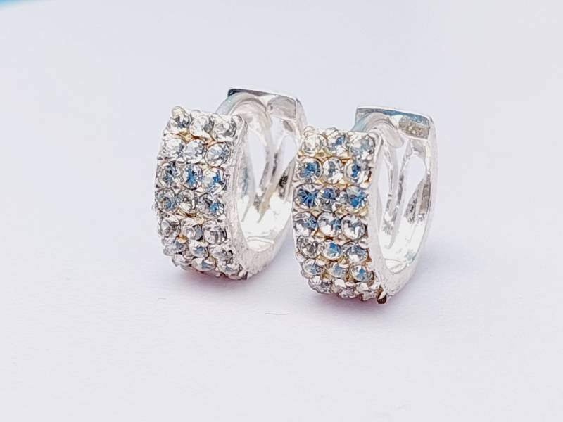 1, 3 cm 925 Silberne Creolen Klappcreolen Ohrringe Mit Zirkonia Steinen von SchmuckparadiesShop