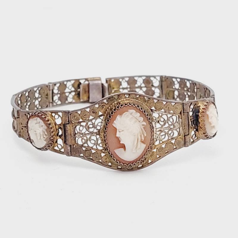 18 cm Antikes 835 Silber Armband Gemme Florales Design Filigranschmuck von SchmuckparadiesShop