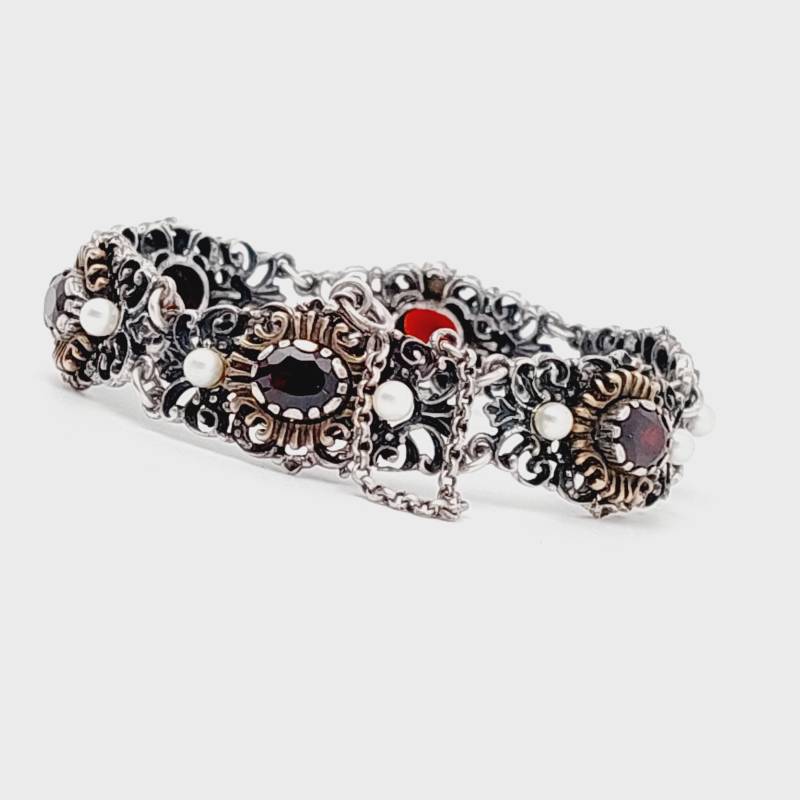 19 cm Antikes 835Er Silber Armband Mit Granatsteinen Blumen Granat Florales Design Trachtenschmuck von SchmuckparadiesShop