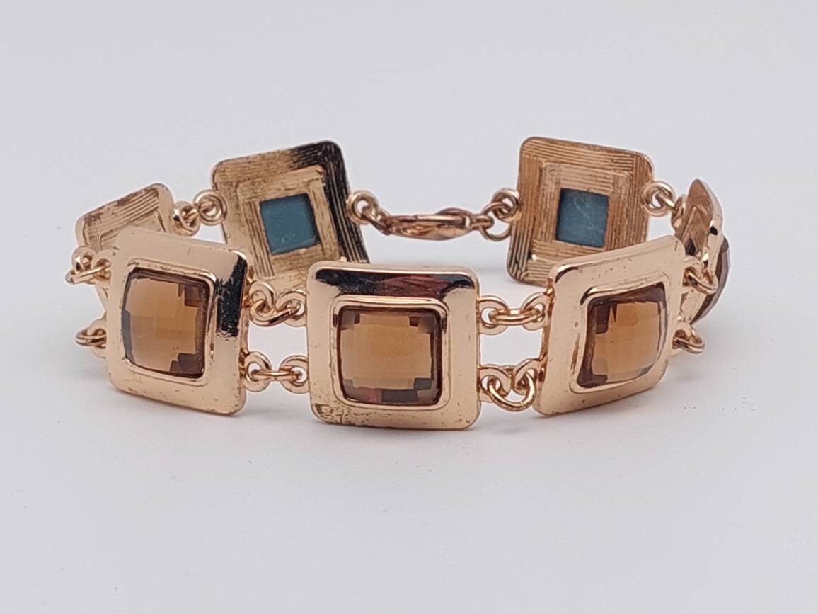 19 cm Vintage Armband Vergoldet Mit Geschliffenen Glas von SchmuckparadiesShop