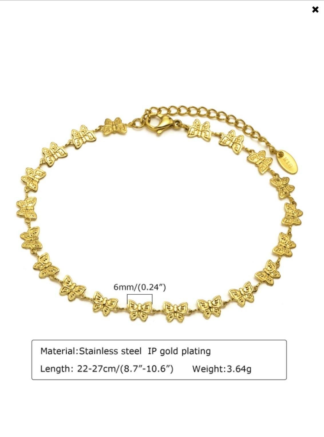 22 cm Schmetterling Armband Edelstahl Vergoldet #tl055 von SchmuckparadiesShop