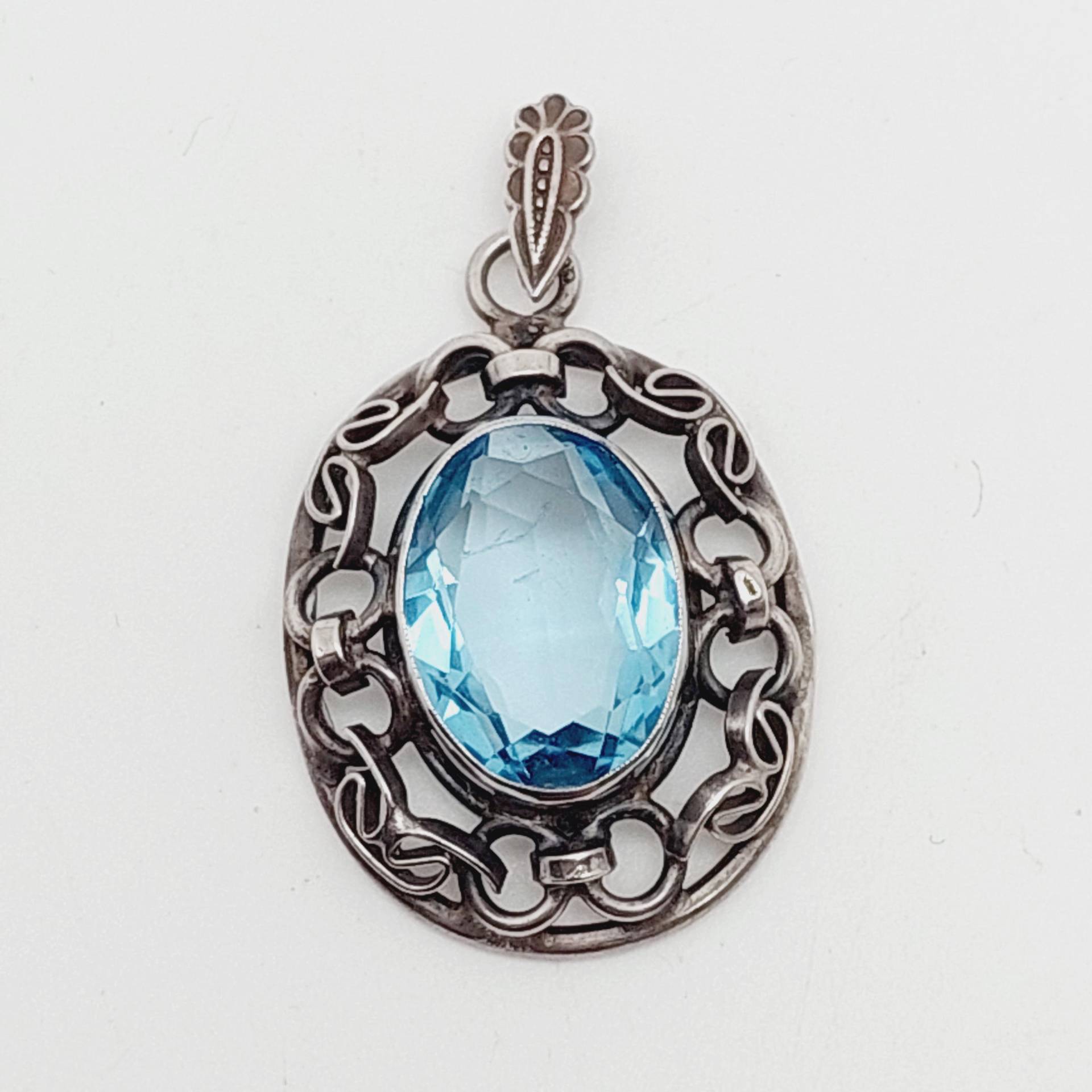3, 4 cm Großer Schöner Antiker 800 Silber Anhänger Blumen Jugendstil Hellblau Geschliffener Aquamarin Farbend Kettenanhänger Geschenk Für Sie von SchmuckparadiesShop