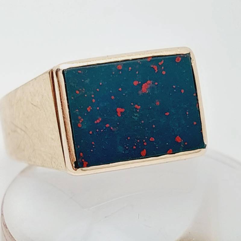 333Er Gold Ring Herren Siegelring Heliotrop Echt Goldschmuck Antiker Blutjaspis Größe 22 Us 10 von SchmuckparadiesShop