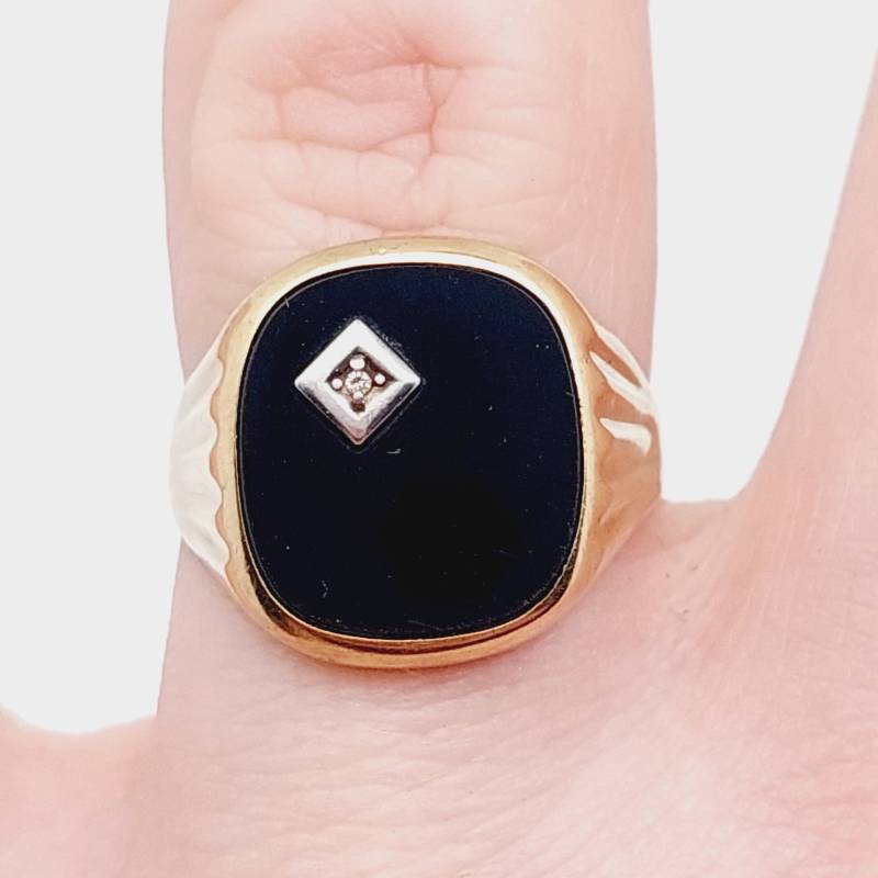 333Er Gold Ring Herren Siegelring Onyx Echt Goldschmuck Antiker Größe 22 von SchmuckparadiesShop