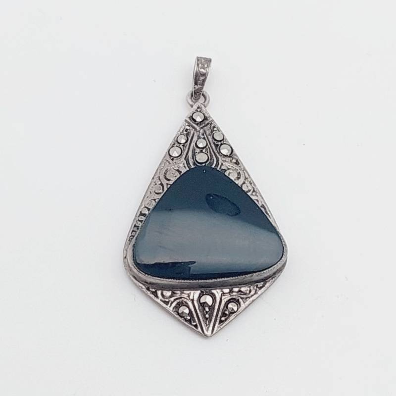 4.1cm Antiker Silberner Anhänger Silber Filigranschmuck Mit Onyx von SchmuckparadiesShop