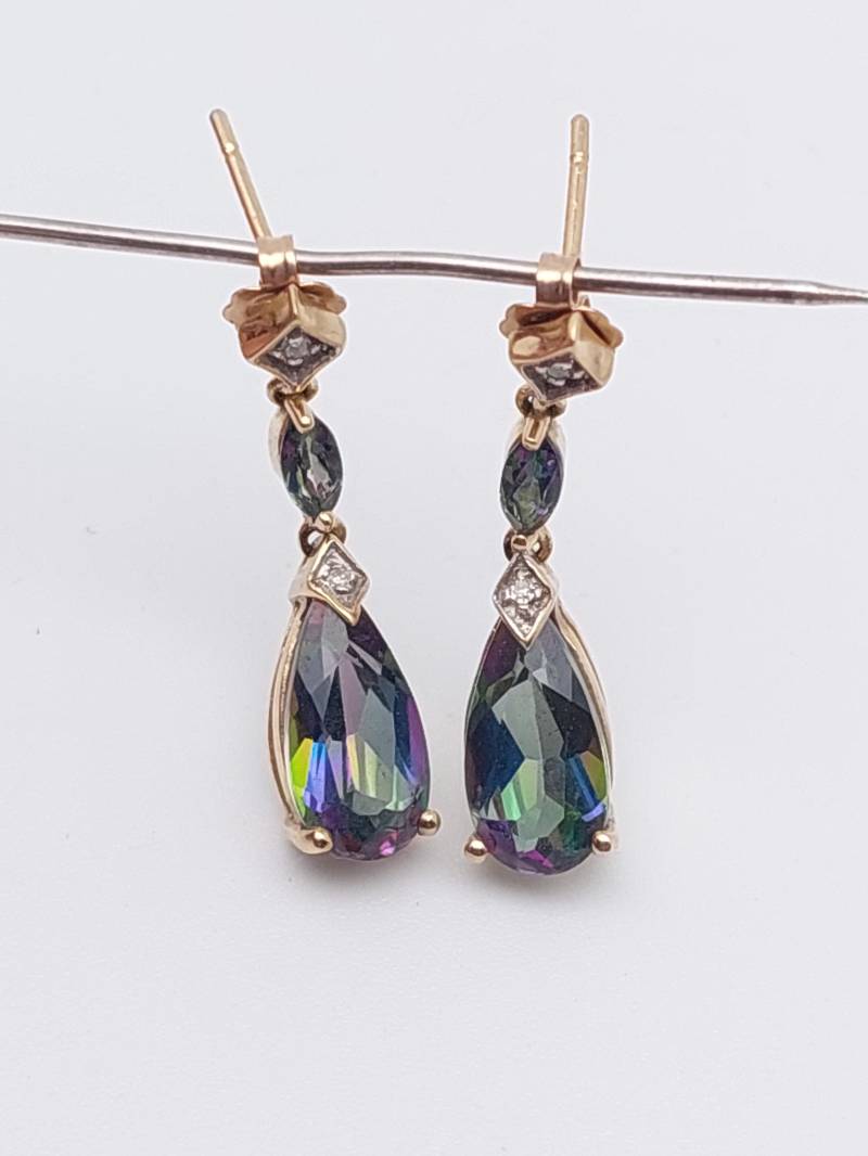 410Er Echt Gold Ohrringe Ohrhänger Hängeohrringe 10 K Regenbogen Stein von SchmuckparadiesShop