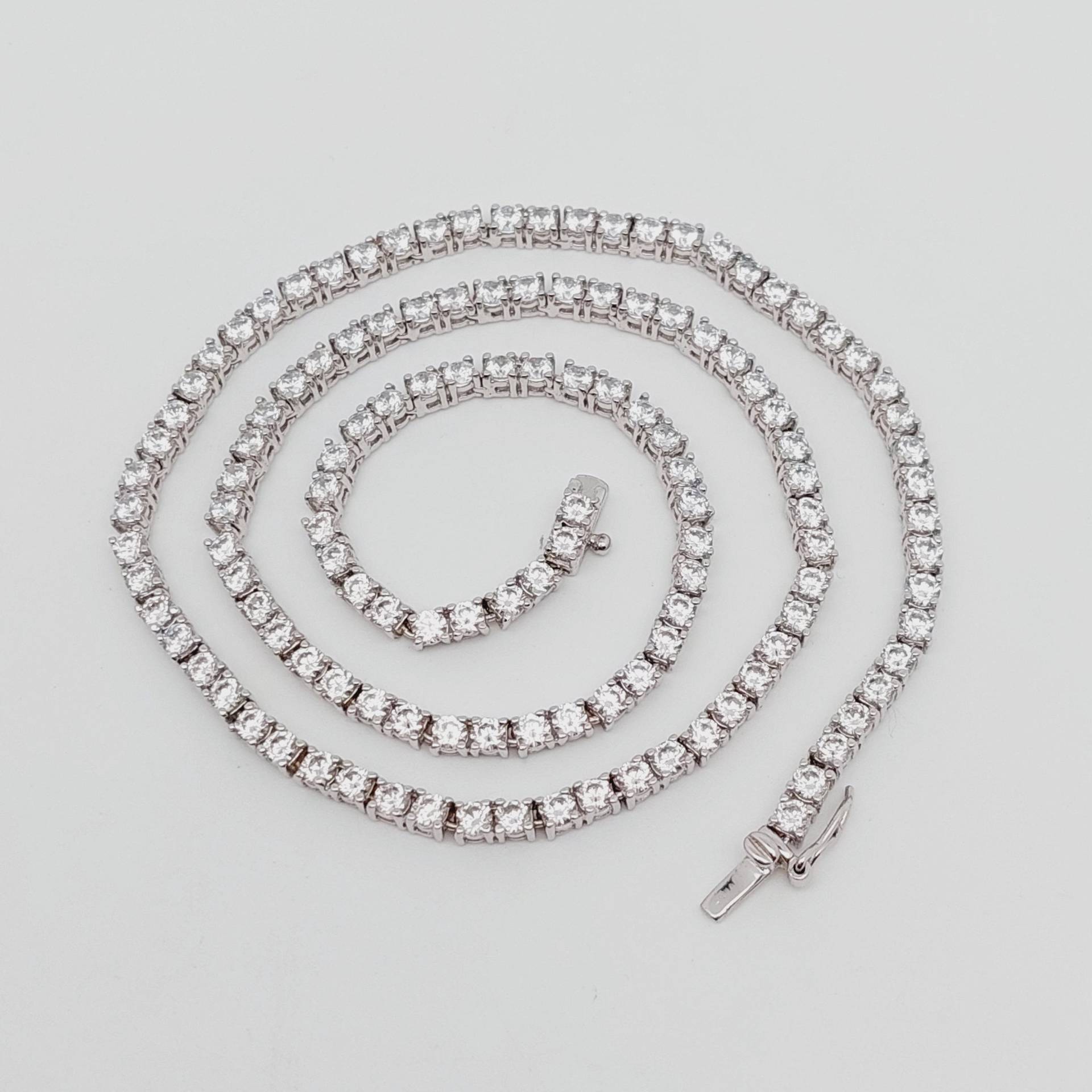 45, 5 cm Vintage 925 Silber Memory Kette Mit Strasssteinen Zirkonia Silberkette von SchmuckparadiesShop