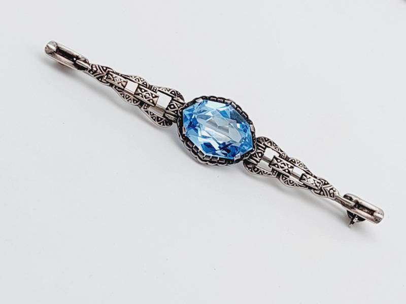 7, 3cm Schöne Antike Silber Brosche Jugendstil Aquamarin Farbender Blauer Stein 7, 3cm Schöne Antike Silber Brosche Jugendstil Aquamarin Farbender Blauer Stein von SchmuckparadiesShop