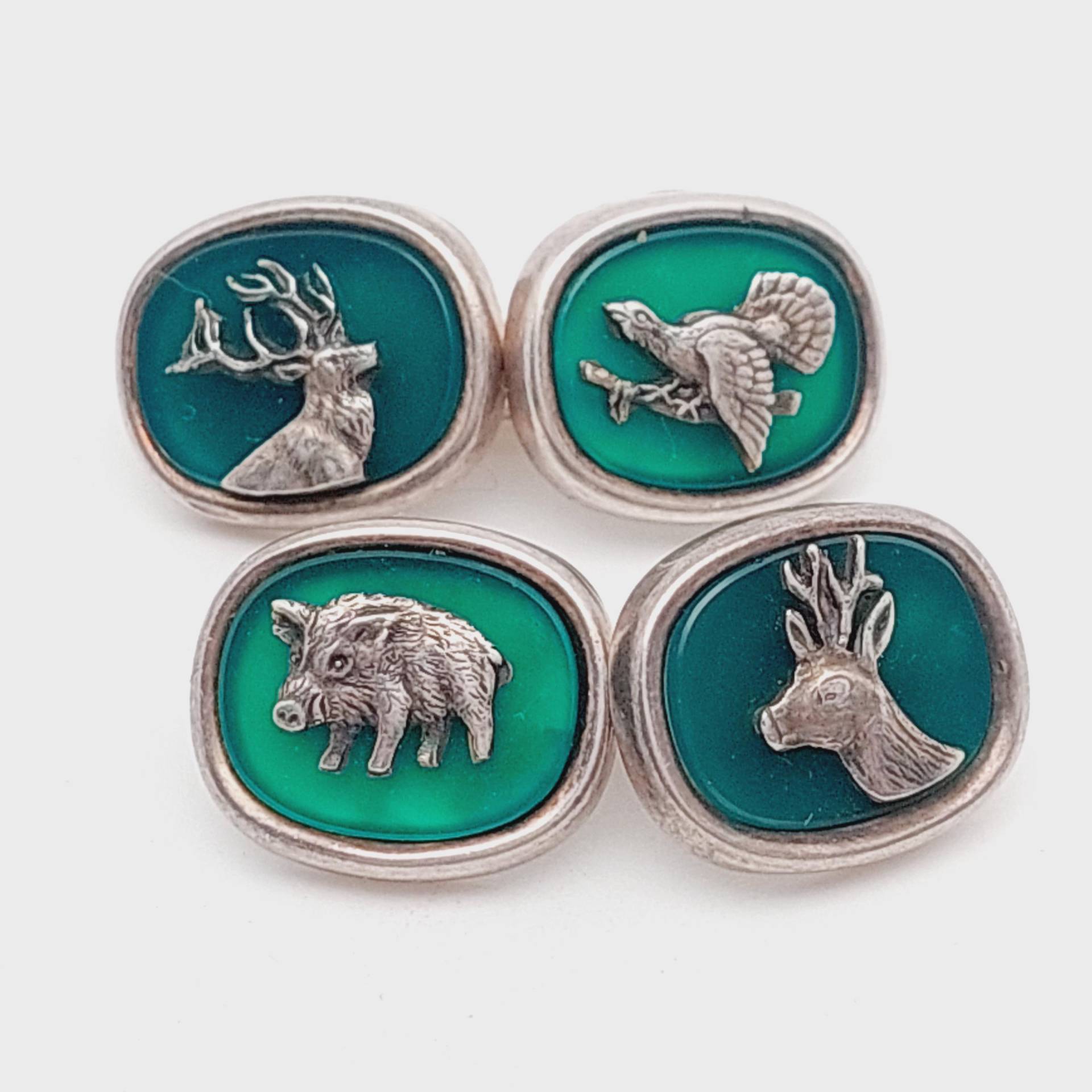 925 Silber Brosche Hirsch Reh Jagd Tracht Victor Mayer Pforzheim Designer Grün Manschettenknöpfe von SchmuckparadiesShop