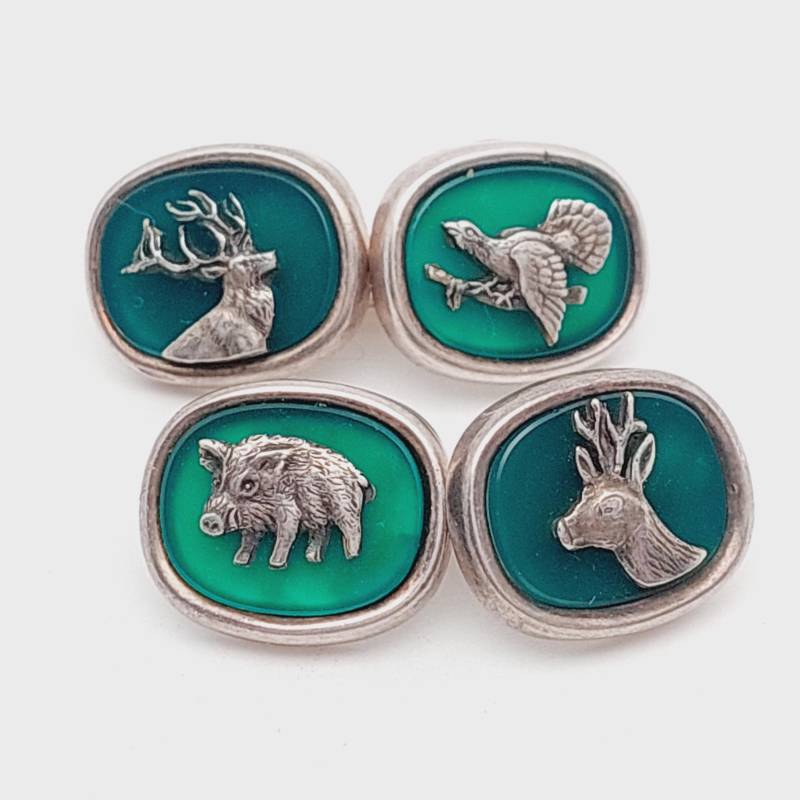 925 Silber Brosche Hirsch Reh Jagd Tracht Victor Mayer Pforzheim Designer Grün Manschettenknöpfe von SchmuckparadiesShop