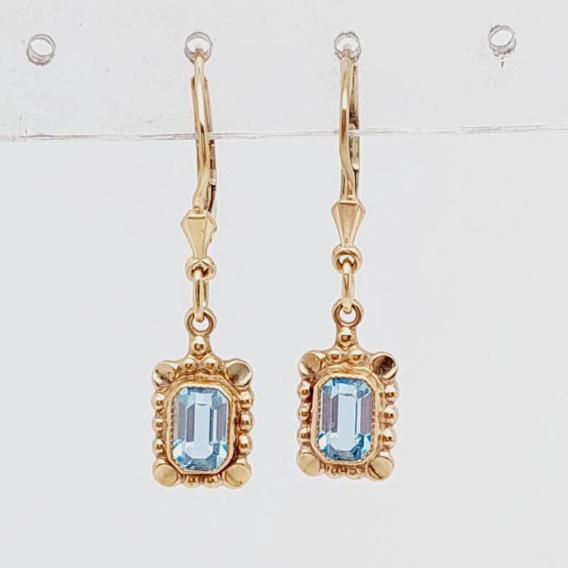 Antike 333 Gold Hängeohrringe Ohrhänger 8 Karat Ohrringe Aquamarin Optik Blauer Geschliffener Stein Glas von SchmuckparadiesShop