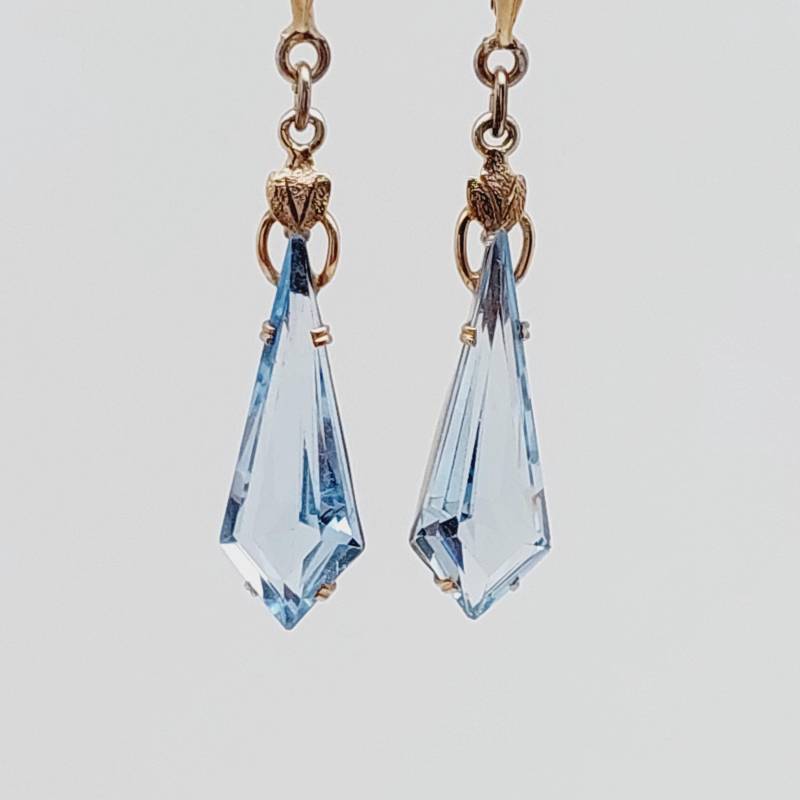 Antike 333 Gold Hängeohrringe Ohrhänger 8 Karat Ohrringe Aquamarin Optik Blauer Geschliffener Stein Glas von SchmuckparadiesShop