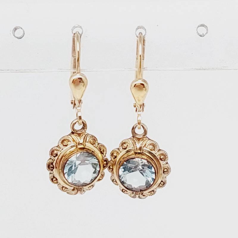 Antike 333 Gold Hängeohrringe Ohrhänger 8 Karat Ohrringe Aquamarin Optik Blauer Geschliffener Stein Glas Geschenk Sie Exklusiv Für Frauen von SchmuckparadiesShop