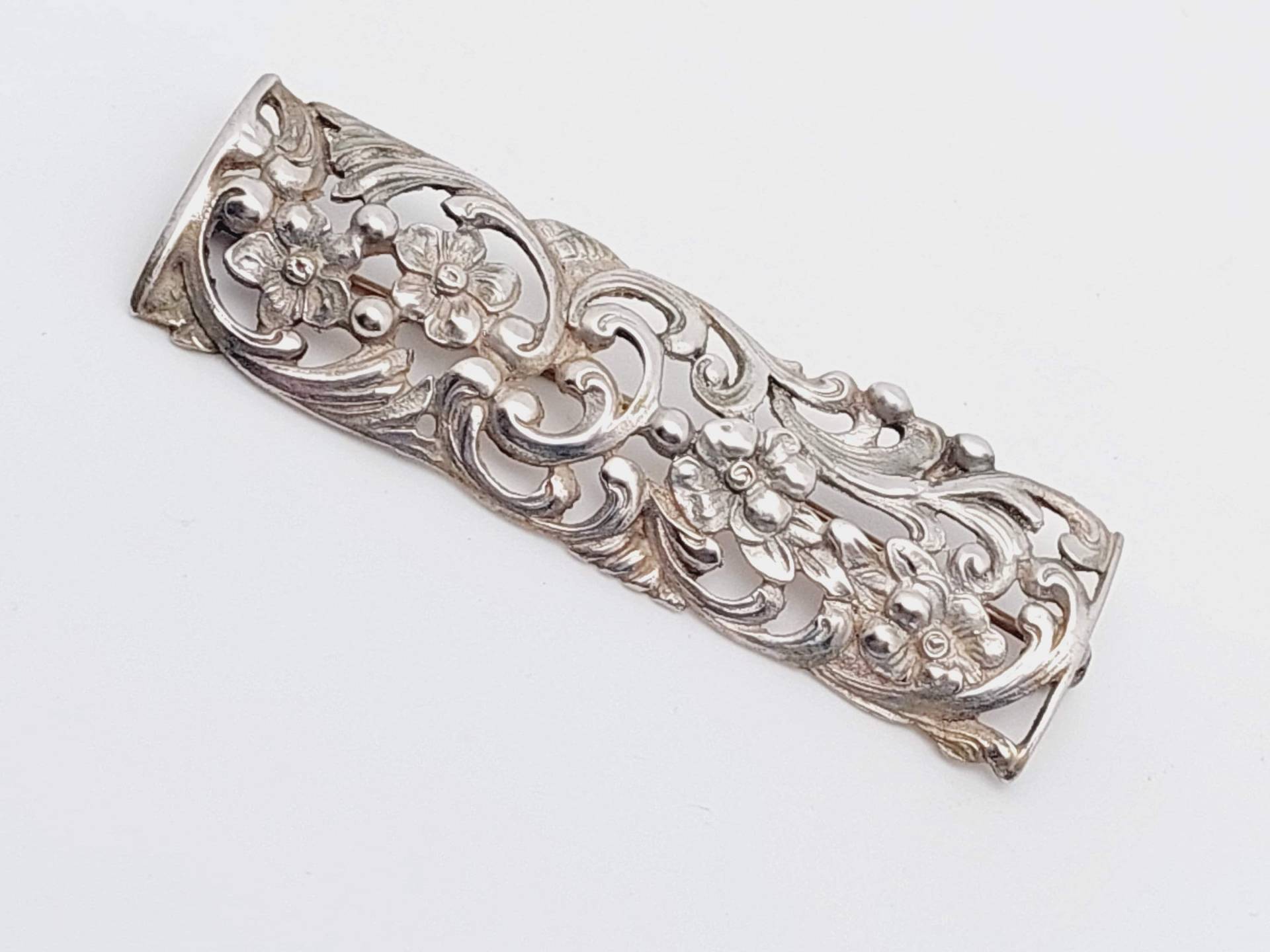 Antike 800 Silber Stabbrosche Brosche Rocaillen Blumen Jugendstil Schmuck von SchmuckparadiesShop
