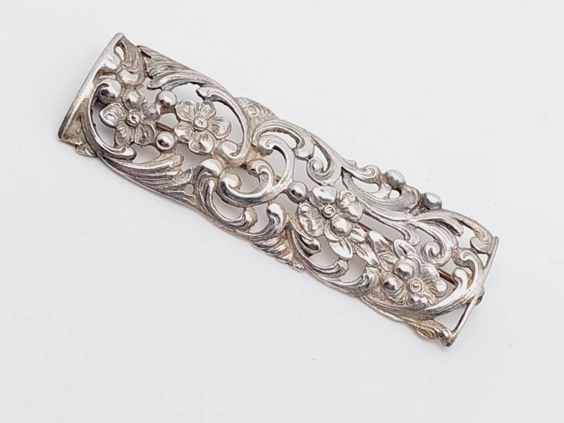 Antike 800 Silber Stabbrosche Brosche Rocaillen Blumen Jugendstil Schmuck von SchmuckparadiesShop