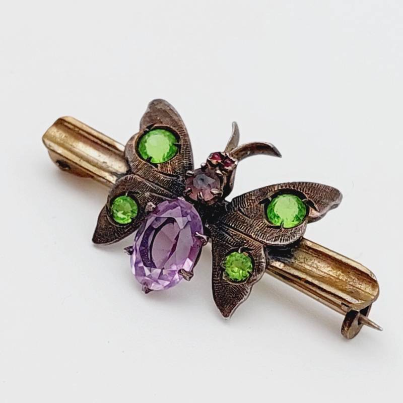 Antike 800Er Silber Brosche Jugendstil 1910 Schmetterling Anstecknadel Grüne Lila Steine von SchmuckparadiesShop