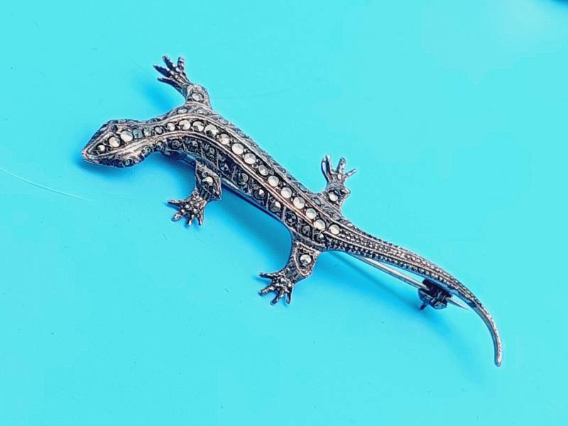 Antike 830Er Silber Eidechse Brosche Lizard Stabbrosche von SchmuckparadiesShop
