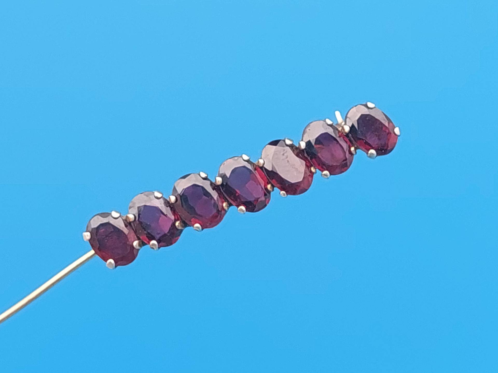 Antike 835 Silber Brosche Stabbrosche Mit Granat Stein Vergoldet von SchmuckparadiesShop