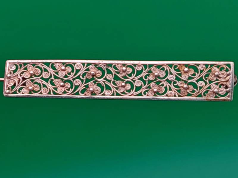 Antike 835 Silber Brosche Stabbrosche Rocaillen Jugendstil Filigrane Blumen Muster von SchmuckparadiesShop