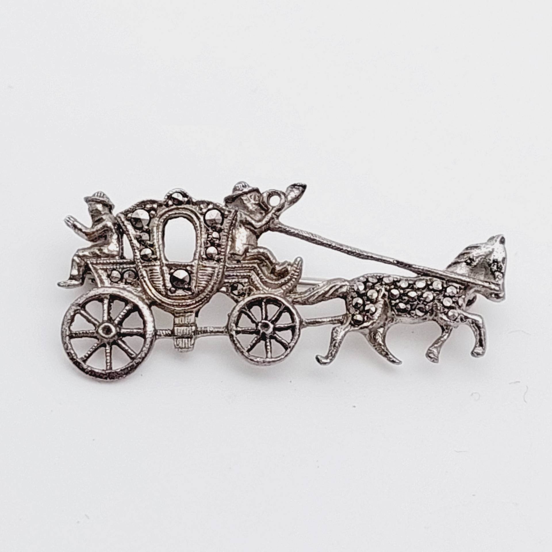 Antike 835 Silber Kutsche Brosche Pferde Western von SchmuckparadiesShop