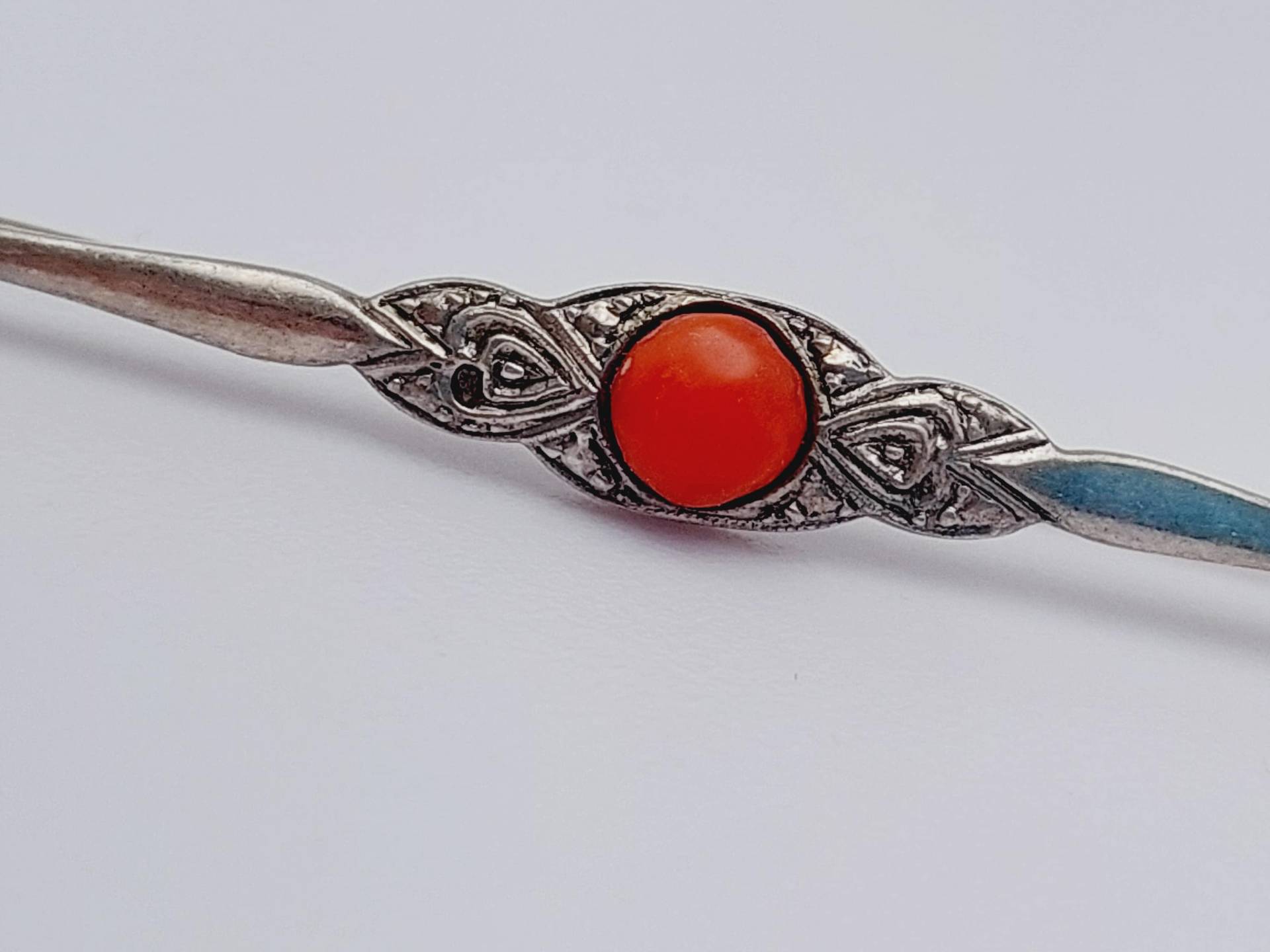 Antike 835Er Silber Brosche Mit Koralle Art Deco von SchmuckparadiesShop