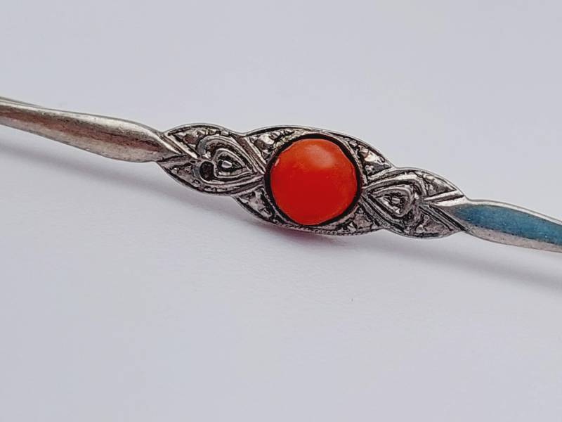 Antike 835Er Silber Brosche Mit Koralle Art Deco von SchmuckparadiesShop