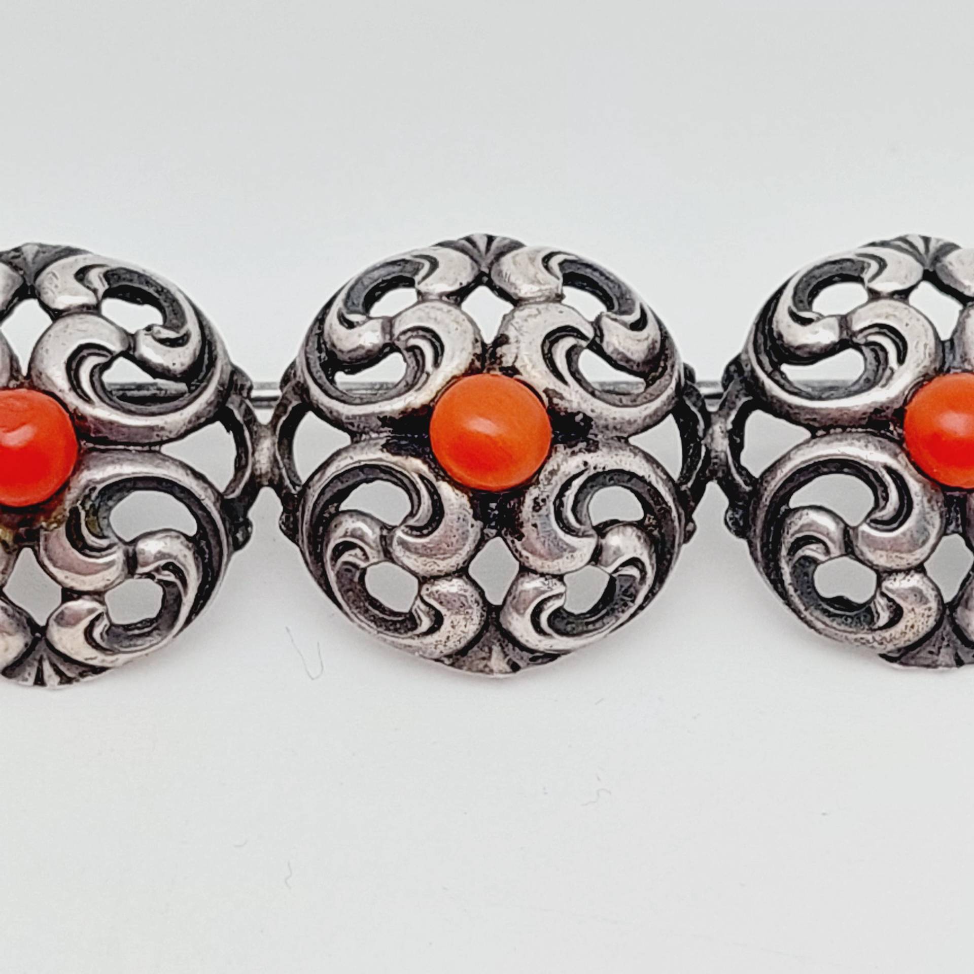 Antike 835Er Silber Brosche Mit Koralle Art Deco von SchmuckparadiesShop