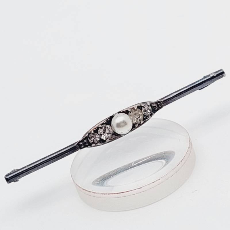 Antike 835Er Silber Brosche Stabbrosche Mit Perle Zirkonia von SchmuckparadiesShop