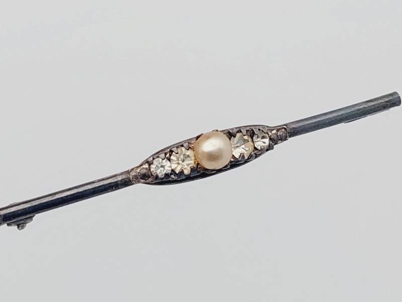 Antike 835Er Silber Brosche Stabbrosche Mit Perle & Markasiten von SchmuckparadiesShop