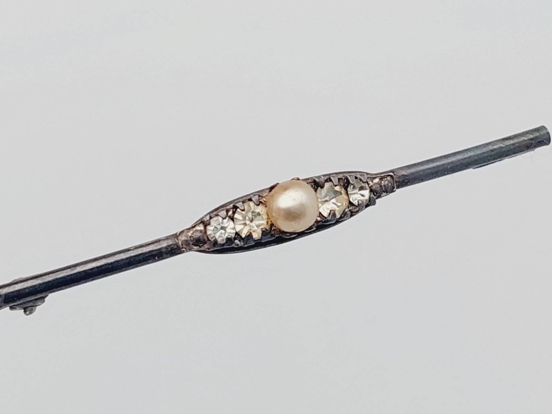 Antike 835Er Silber Brosche Stabbrosche Mit Perle & Markasiten von SchmuckparadiesShop