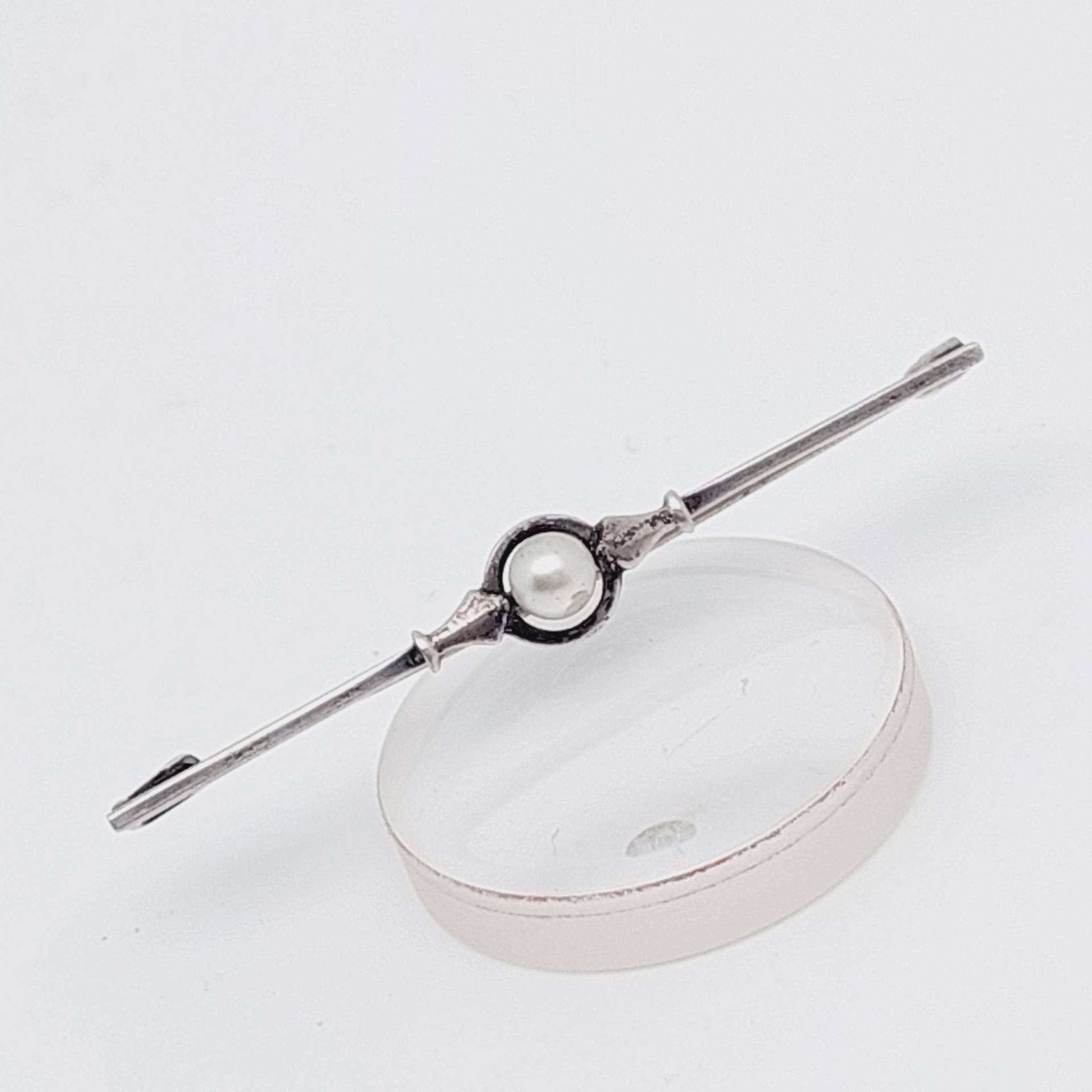Antike 835Er Silber Brosche Stabbrosche Mit Perle von SchmuckparadiesShop