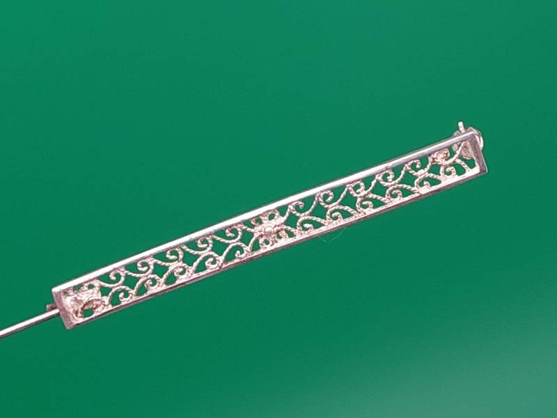 Antike 835Er Silber Brosche Stabbrosche Rocaillen Jugendstil Filigrane Blumen Muster von SchmuckparadiesShop