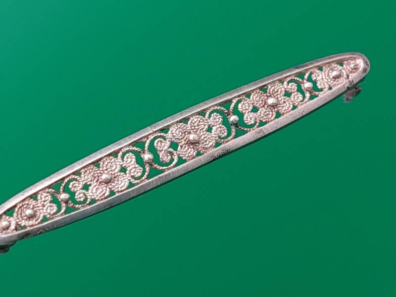 Antike 835Er Silber Brosche Stabbrosche Rocaillen Wellenmuster Jugendstil von SchmuckparadiesShop