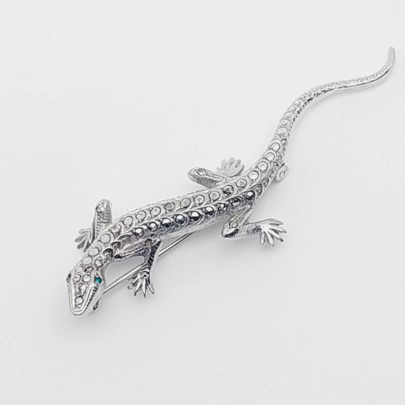 Antike 835Er Silber Eidechse Brosche Lizard Stabbrosche von SchmuckparadiesShop