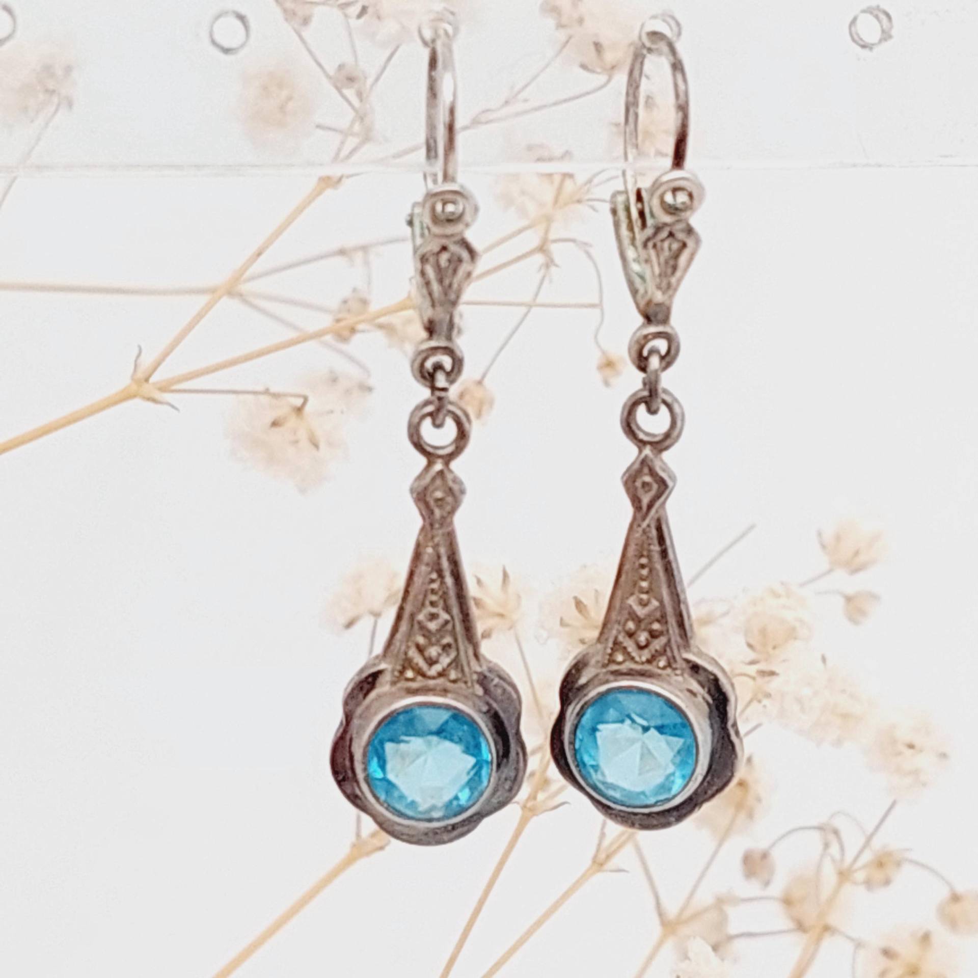 Antike 835Er Silber Jugendstiel Ohrringe Mit Blauen Steinen von SchmuckparadiesShop